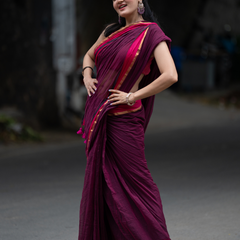 SAREEN Wine Mal Cotton Saree with Rani Border – Elegant Everyday Wear
