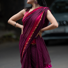 SAREEN Wine Mal Cotton Saree with Rani Border – Elegant Everyday Wear