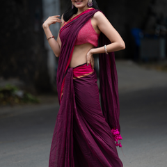 SAREEN Wine Mal Cotton Saree with Rani Border – Elegant Everyday Wear