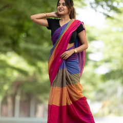 SAREEN Vibrant Multicolor Ombre Mal Cotton Saree with Rainbow Flow Pallu