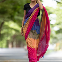 SAREEN Vibrant Multicolor Ombre Mal Cotton Saree with Rainbow Flow Pallu
