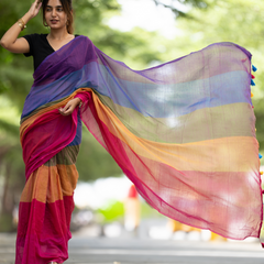 SAREEN Vibrant Multicolor Ombre Mal Cotton Saree with Rainbow Flow Pallu