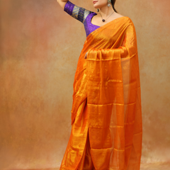 SAREEN Mustard Orange Raga Cotton Tissue Saree with Luminous Finish