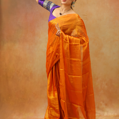 SAREEN Mustard Orange Raga Cotton Tissue Saree with Luminous Finish