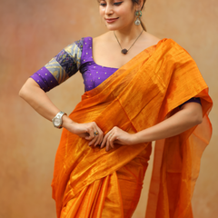 SAREEN Mustard Orange Raga Cotton Tissue Saree with Luminous Finish