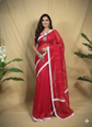 SAREEN Elegant Red Jamdani Saree with White Lace Border