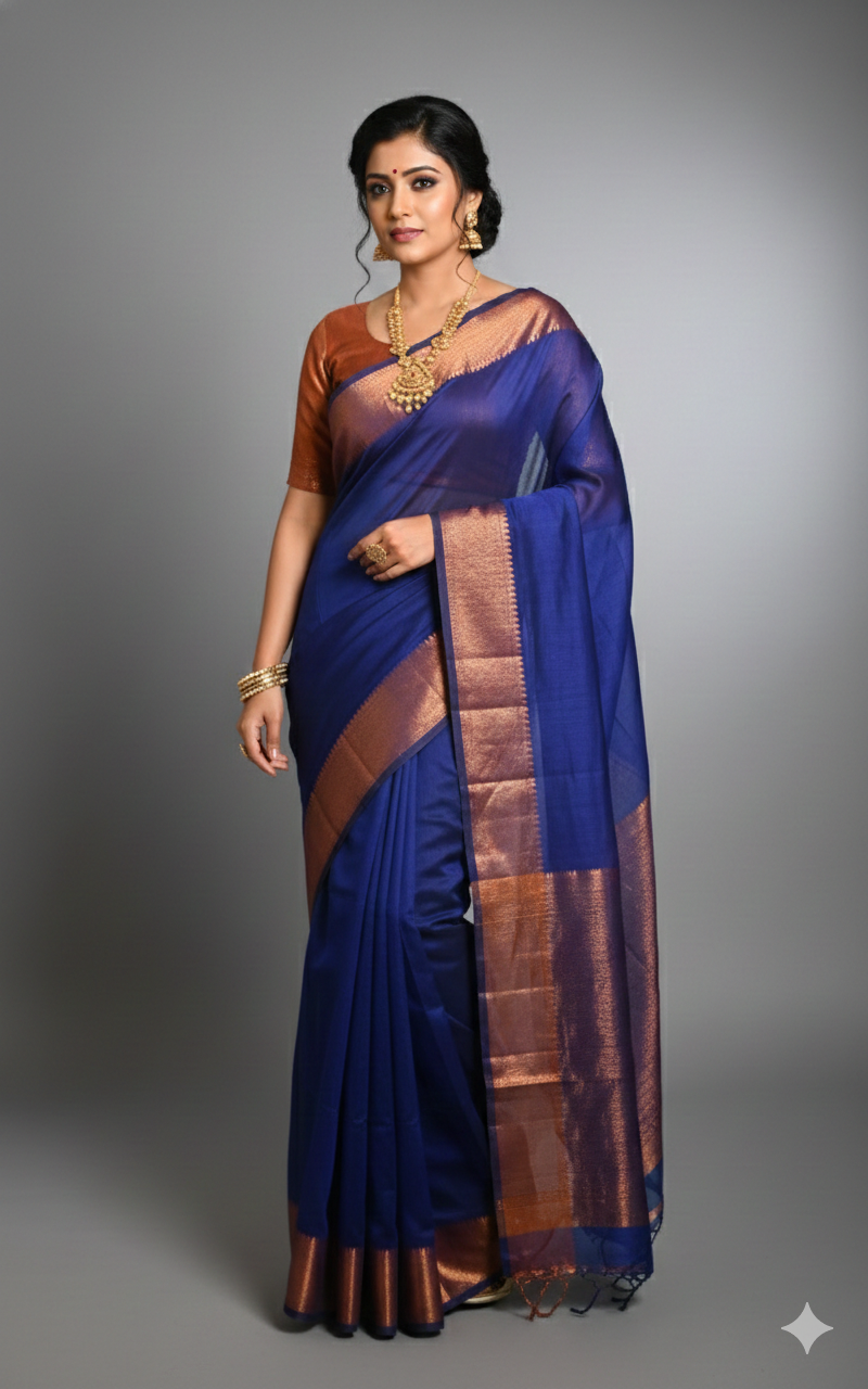 SAREEN Teal Green Silk Saree with Antique Gold Zari Border – Royal Festive Wear