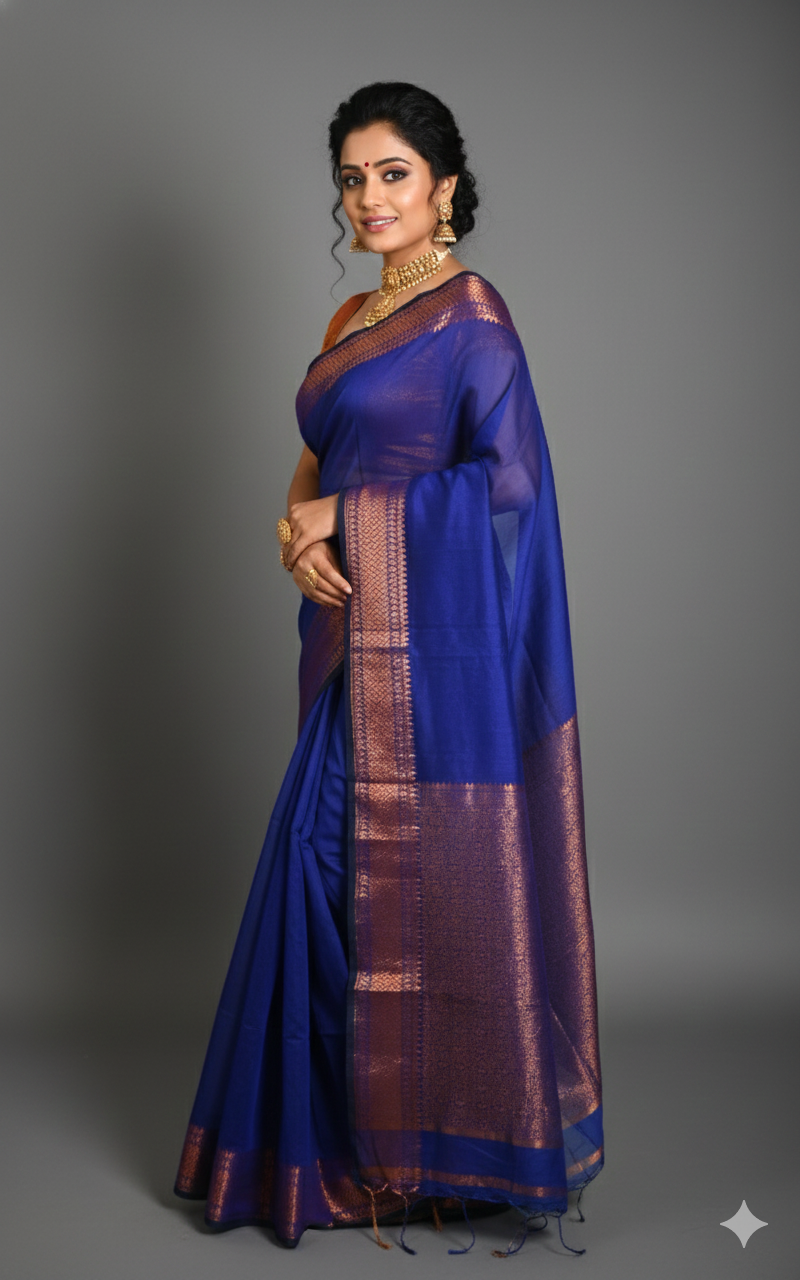 SAREEN Teal Green Silk Saree with Antique Gold Zari Border – Royal Festive Wear
