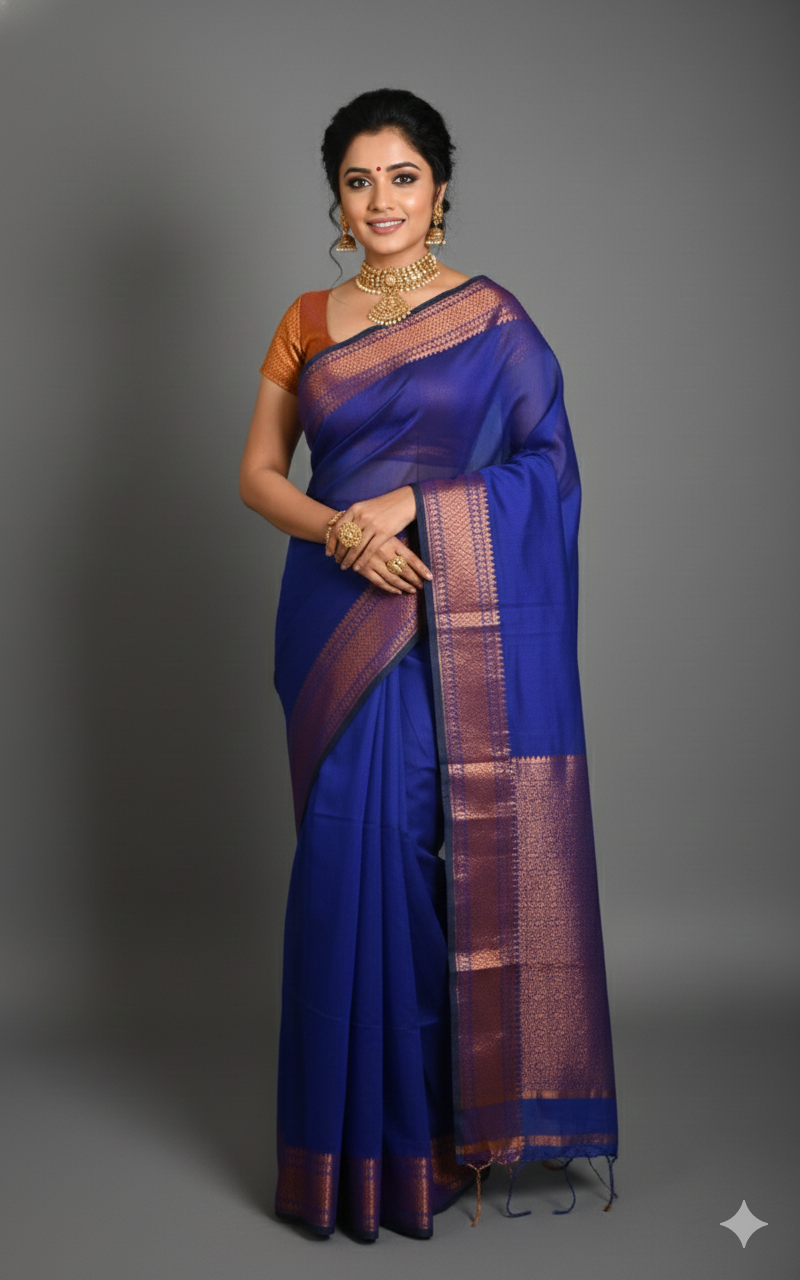 SAREEN Teal Green Silk Saree with Antique Gold Zari Border – Royal Festive Wear