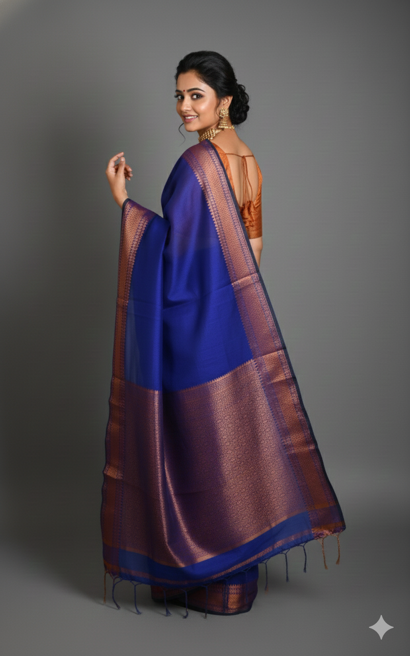 SAREEN Teal Green Silk Saree with Antique Gold Zari Border – Royal Festive Wear