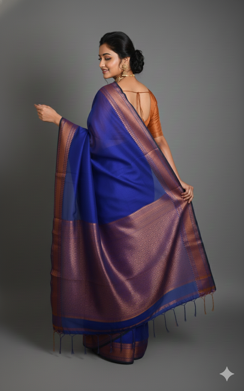 SAREEN Teal Green Silk Saree with Antique Gold Zari Border – Royal Festive Wear