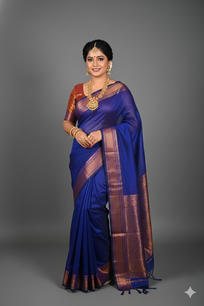 SAREEN Teal Green Silk Saree with Antique Gold Zari Border – Royal Festive Wear