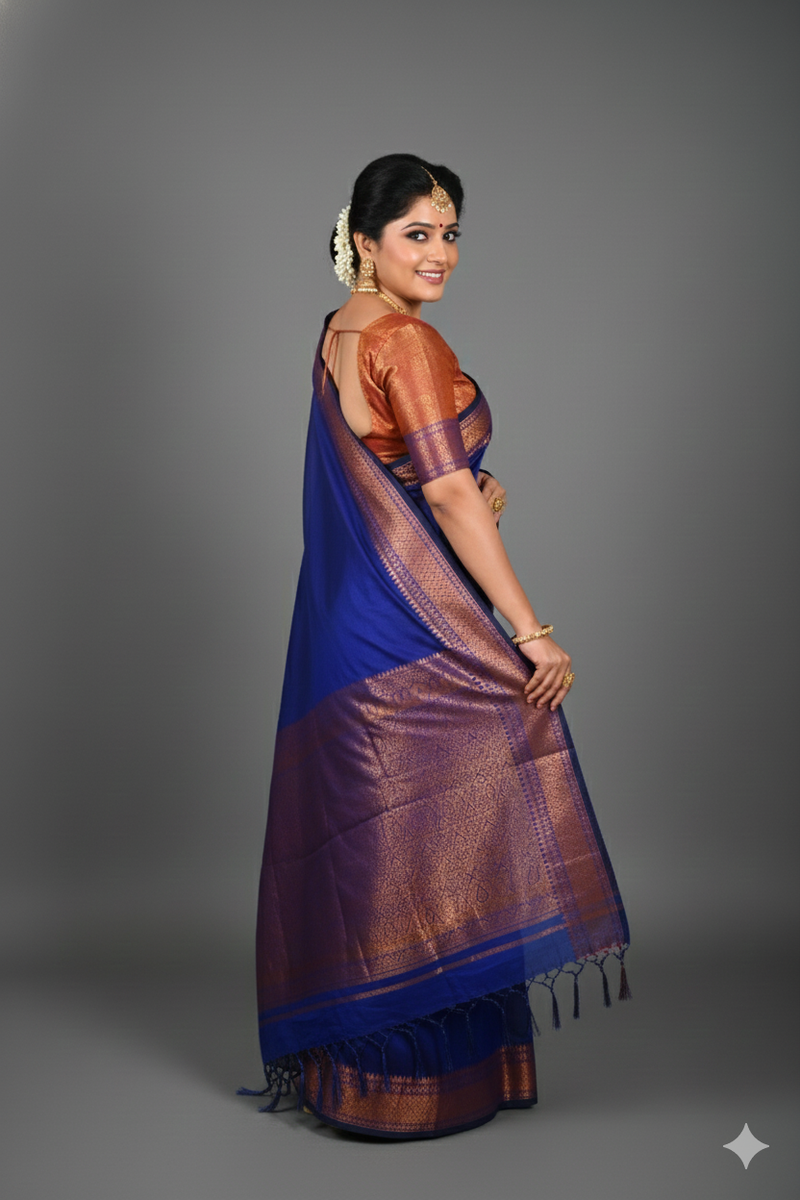 SAREEN Teal Green Silk Saree with Antique Gold Zari Border – Royal Festive Wear
