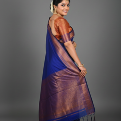 SAREEN Teal Green Silk Saree with Antique Gold Zari Border – Royal Festive Wear