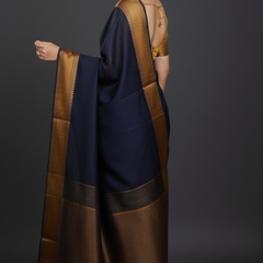 SAREEN Black Mangalagiri Cotton Saree with Copper Zari Border – Traditional Elegance