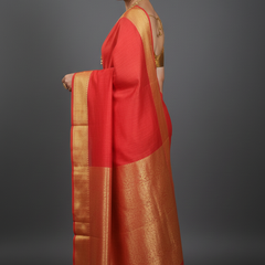 SAREEN Red Mangalagiri Cotton Saree with Gold Zari Border – Classic Festive Wear