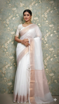 SAREEN White Mangalagiri Cotton Saree with Gold Zari Border – Timeless Elegance