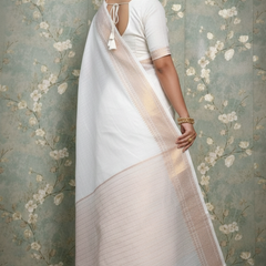 SAREEN White Mangalagiri Cotton Saree with Gold Zari Border – Timeless Elegance