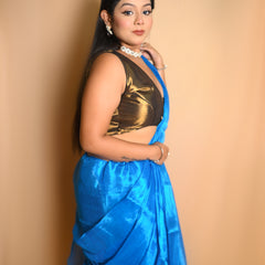 SAREEN Teal Blue Raga Tissue Saree – Premium Lightweight Festive Saree with Lustrous Finish