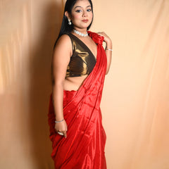 SAREEN Scarlet Red Raga Cotton Tissue Saree with Elegant Sheen