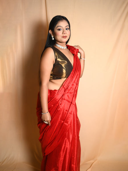SAREEN Scarlet Red Raga Cotton Tissue Saree with Elegant Sheen