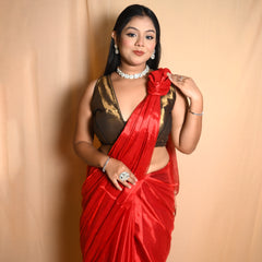 SAREEN Scarlet Red Raga Cotton Tissue Saree with Elegant Sheen