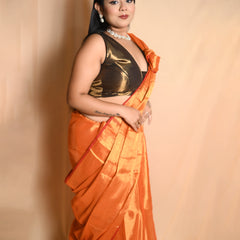 SAREEN Sunset Orange Raga Cotton Tissue Saree with Subtle Gloss Finish