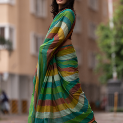 SAREEN Earthy Multi-Stripe Mal Cotton Saree with Tassel Pallu