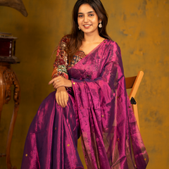 SAREEN Royal Magenta Gini Raga Cotton Tissue Saree with Gold Dot Accents