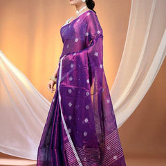 SAREEN Royal Purple Tissue Jamdani Saree with Woven Floral Butis