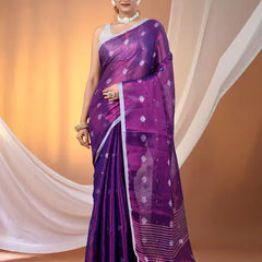 SAREEN Royal Purple Tissue Jamdani Saree with Woven Floral Butis