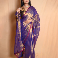 SAREEN Regal Purple Raga Cotton Tissue Saree with Golden Glow