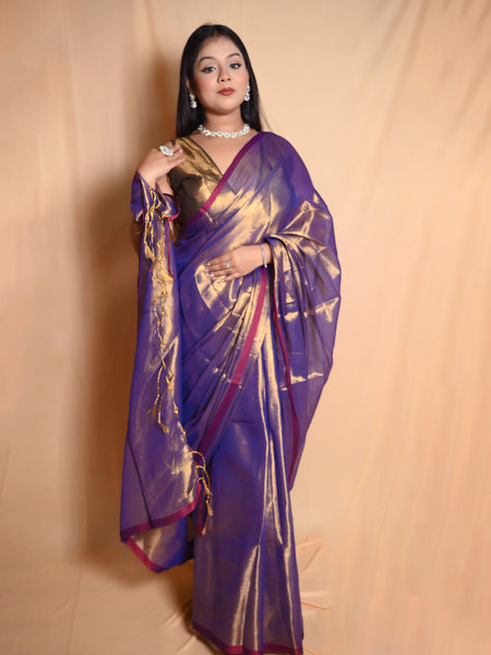 SAREEN Regal Purple Raga Cotton Tissue Saree with Golden Glow
