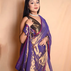 SAREEN Regal Purple Raga Cotton Tissue Saree with Golden Glow