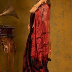 SAREEN Deep Wine Gini Raga Cotton Tissue Saree with Subtle Gold Detailing