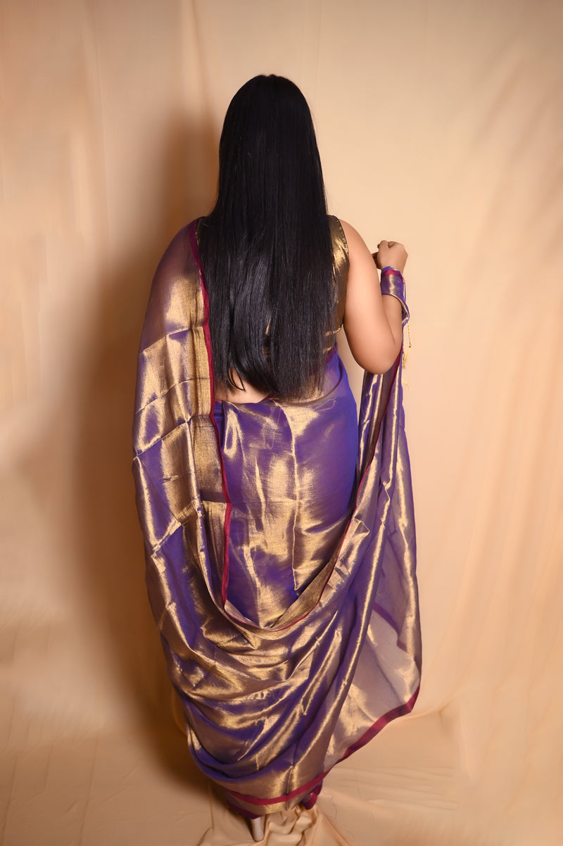 SAREEN Regal Purple Raga Cotton Tissue Saree with Golden Glow