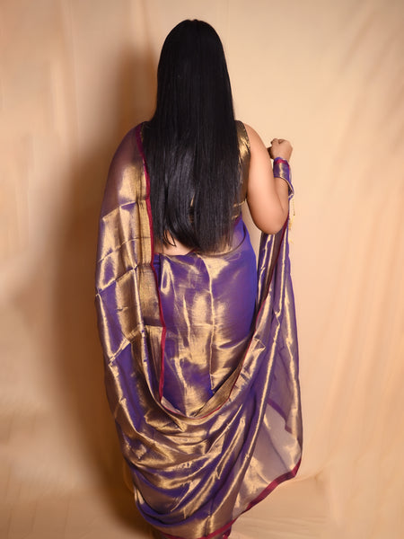 SAREEN Regal Purple Raga Cotton Tissue Saree with Golden Glow
