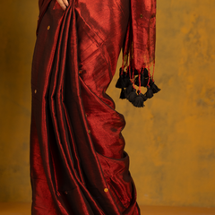SAREEN Deep Wine Gini Raga Cotton Tissue Saree with Subtle Gold Detailing