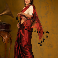 SAREEN Deep Wine Gini Raga Cotton Tissue Saree with Subtle Gold Detailing