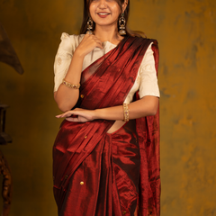 SAREEN Deep Wine Gini Raga Cotton Tissue Saree with Subtle Gold Detailing