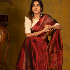 SAREEN Deep Wine Gini Raga Cotton Tissue Saree with Subtle Gold Detailing