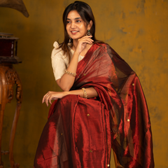 SAREEN Deep Wine Gini Raga Cotton Tissue Saree with Subtle Gold Detailing