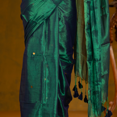 SAREEN Emerald Green Gini Raga Cotton Tissue Saree with Gold Dot Accents
