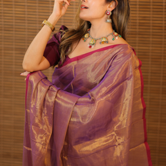 SAREEN Purple Copper Raga Cotton Tissue Saree with Elegant Border