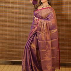 SAREEN Purple Copper Raga Cotton Tissue Saree with Elegant Border