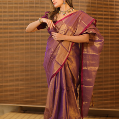 SAREEN Purple Copper Raga Cotton Tissue Saree with Elegant Border