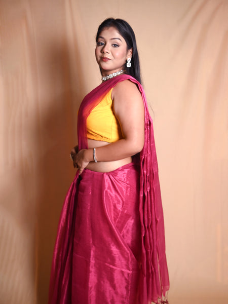 SAREEN Deep Pink Raga Cotton Tissue Saree with Soft Festive Shine