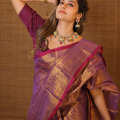 SAREEN Purple Copper Raga Cotton Tissue Saree with Elegant Border