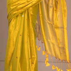 SAREEN Lemon Yellow Gini Raga Cotton Tissue Saree with Subtle Gold Dots