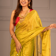 SAREEN Lemon Yellow Gini Raga Cotton Tissue Saree with Subtle Gold Dots